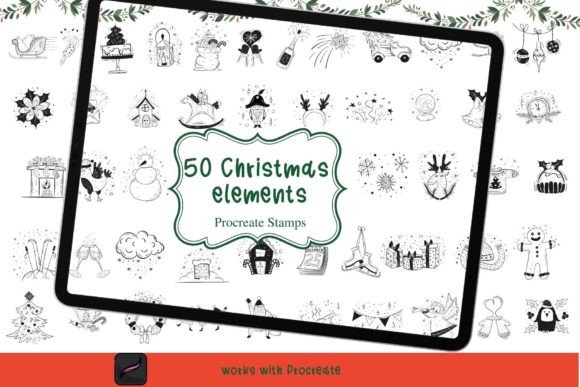 50 Christmas Procreate Stamps Illustrations