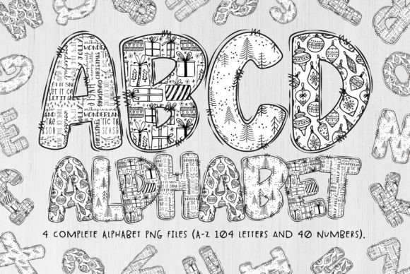 Black White Christmas Alphabet Letters for Creative Design