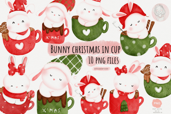 Bunny Christmas and New Year Clipart for Festive Illustrations