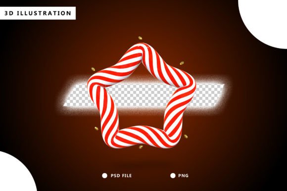 Candy Cane Star for Christmas 3D Illustration