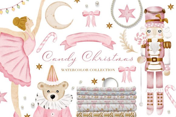 Candy Christmas Watercolor Nursery Set Illustrations