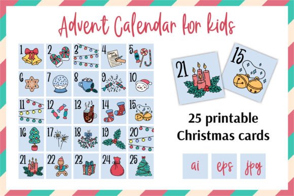 Christmas Advent Calendar for Kids Illustrations