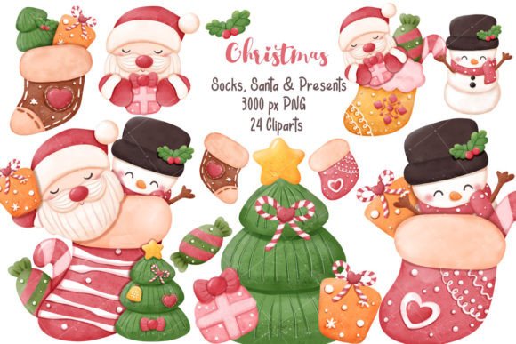 Christmas Cute Socks and Decorations Illustrations