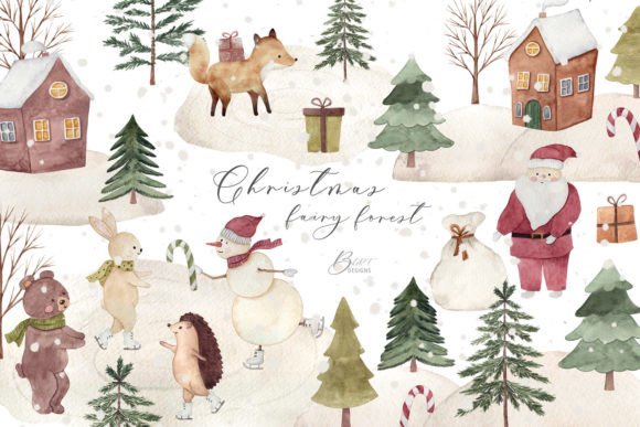 Christmas Fairy Forest Watercolor Illustrations