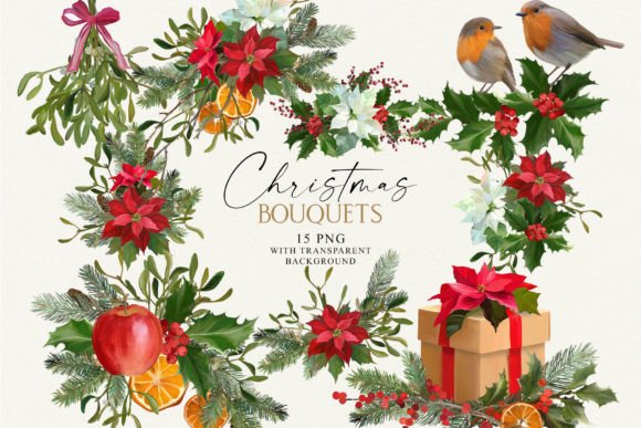 Christmas Floral Bouquets PNG Illustrations