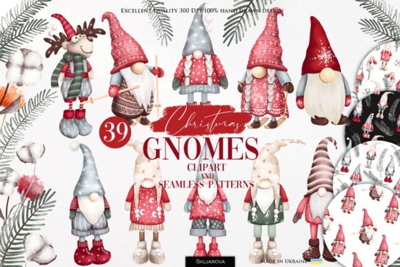 Christmas Gnomes Clipart and Patterns Illustrations
