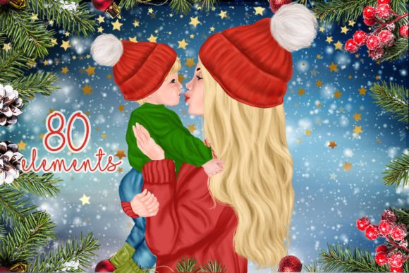 Christmas Mom and Kids Clipart for Festive Crafting