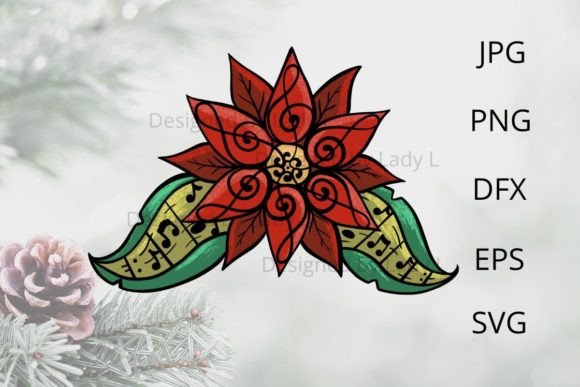 Christmas Poinsettia with Music Notes Illustrations
