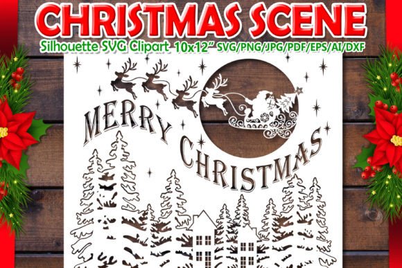 Christmas Scene Silhouette Design SVG 1 for Illustrations