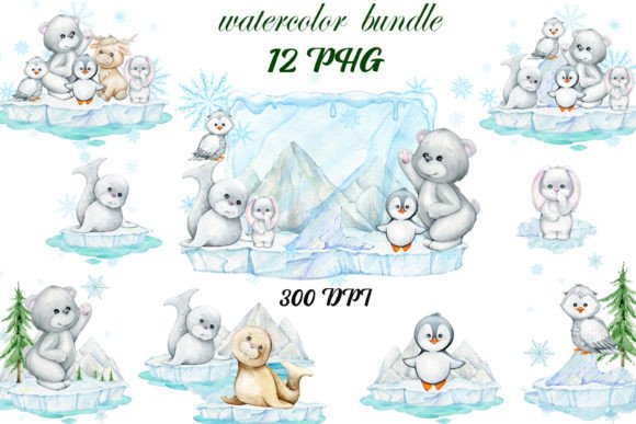 Christmas Winter Clipart Bundle. Animals for Illustrations