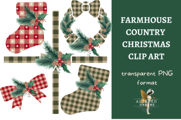 Farmhouse Country Christmas Clip Art Illustrations