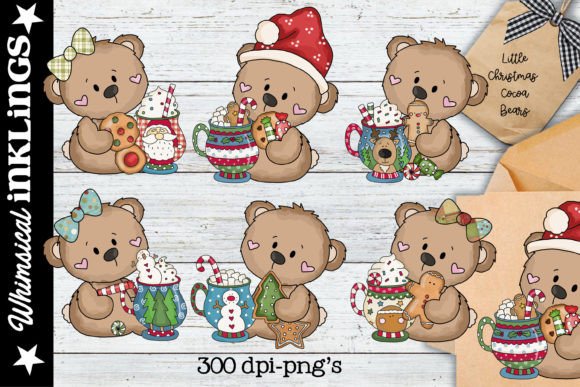 Little Christmas Cocoa Bears Clipart for Festive Illustrations
