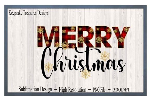Merry Christmas Red Plaid Snowflake Illustration