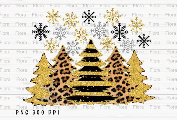 Merry Christmas Trees Leopard PNG Illustration