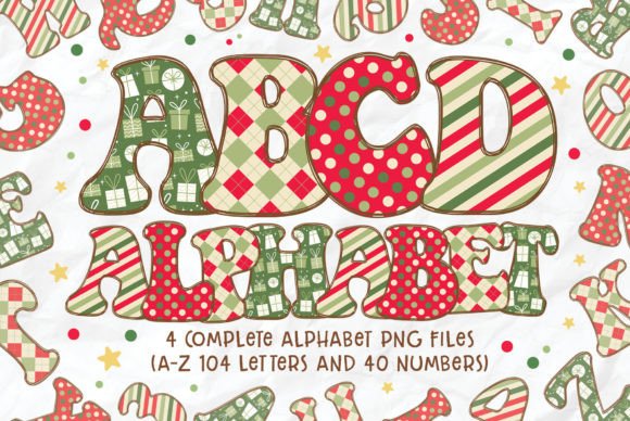 Retro Christmas Alphabet Sublimation Illustrations