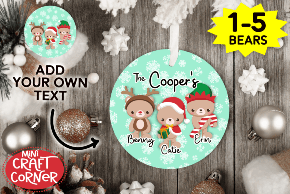 Sublimation Bear Christmas Ornament Illustrations