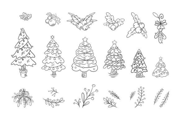 Tree and Flower Winter for Christmas Illustrations