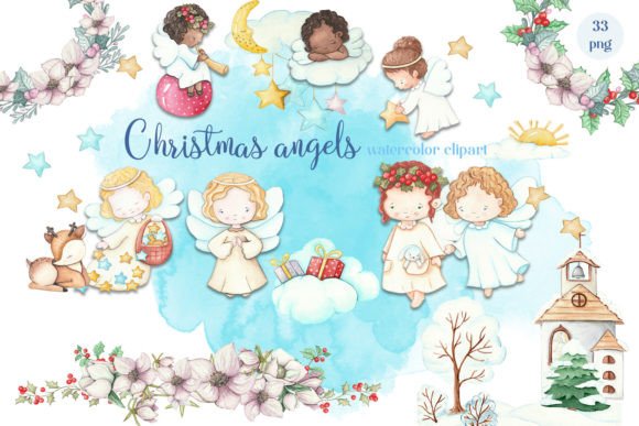 Watercolor Angels Clipart for Festive Illustrations