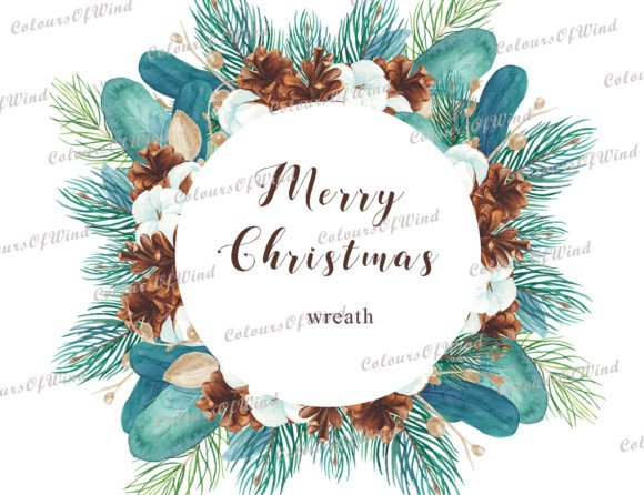 Watercolor Christmas Round Wreath PNG for Illustrations